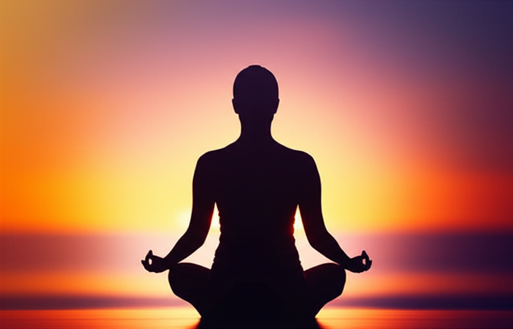 Person meditating with warm light